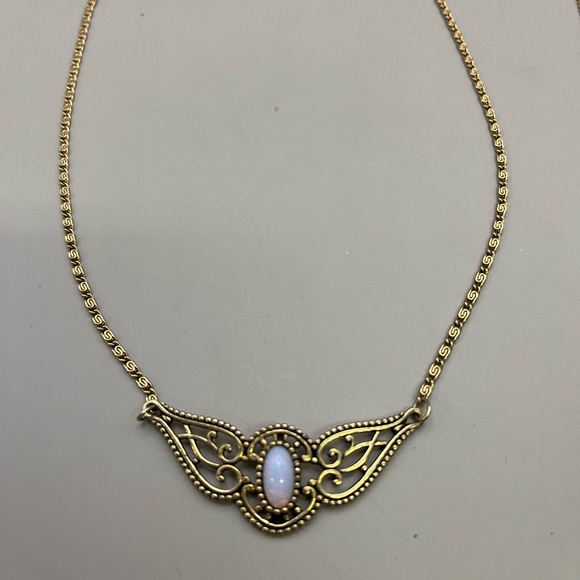 Sarah Coventry Jewelry - Gold Winged Necklace with White Gemstone